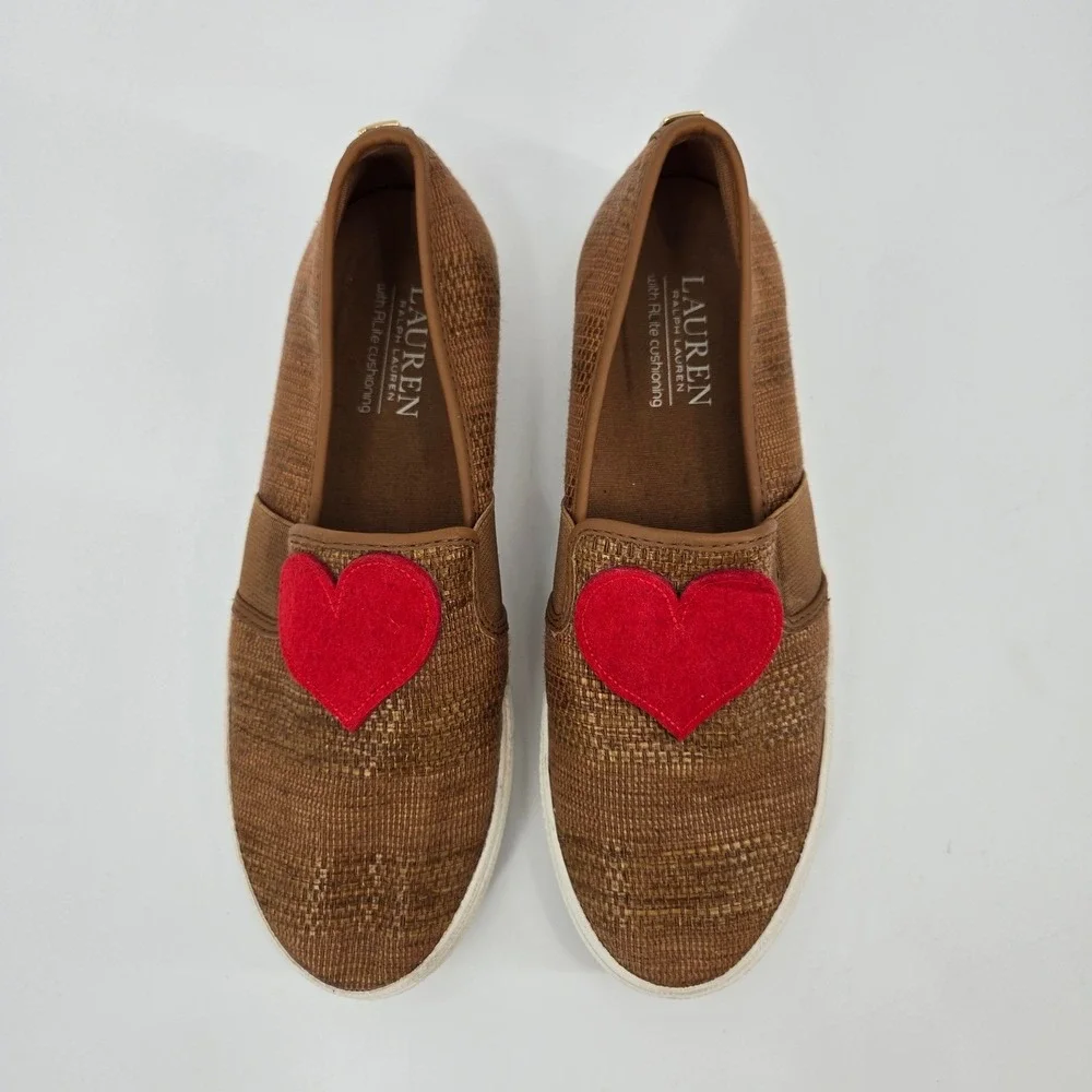 Lauren Ralph Lauren‎ Jinny Heart Patch Tweed Slip-On Sneakers 7B EU 37.5